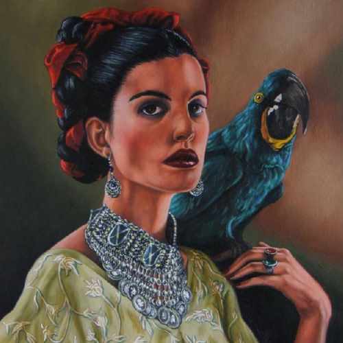 cuadros de mujeres con loros
